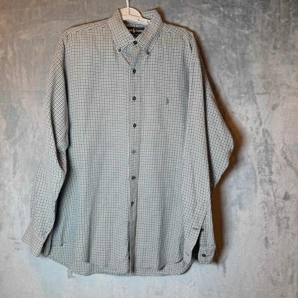 Ralph Lauren Shirt Lot Mens Large Blue Pony & Check Button Down 2 Piece
